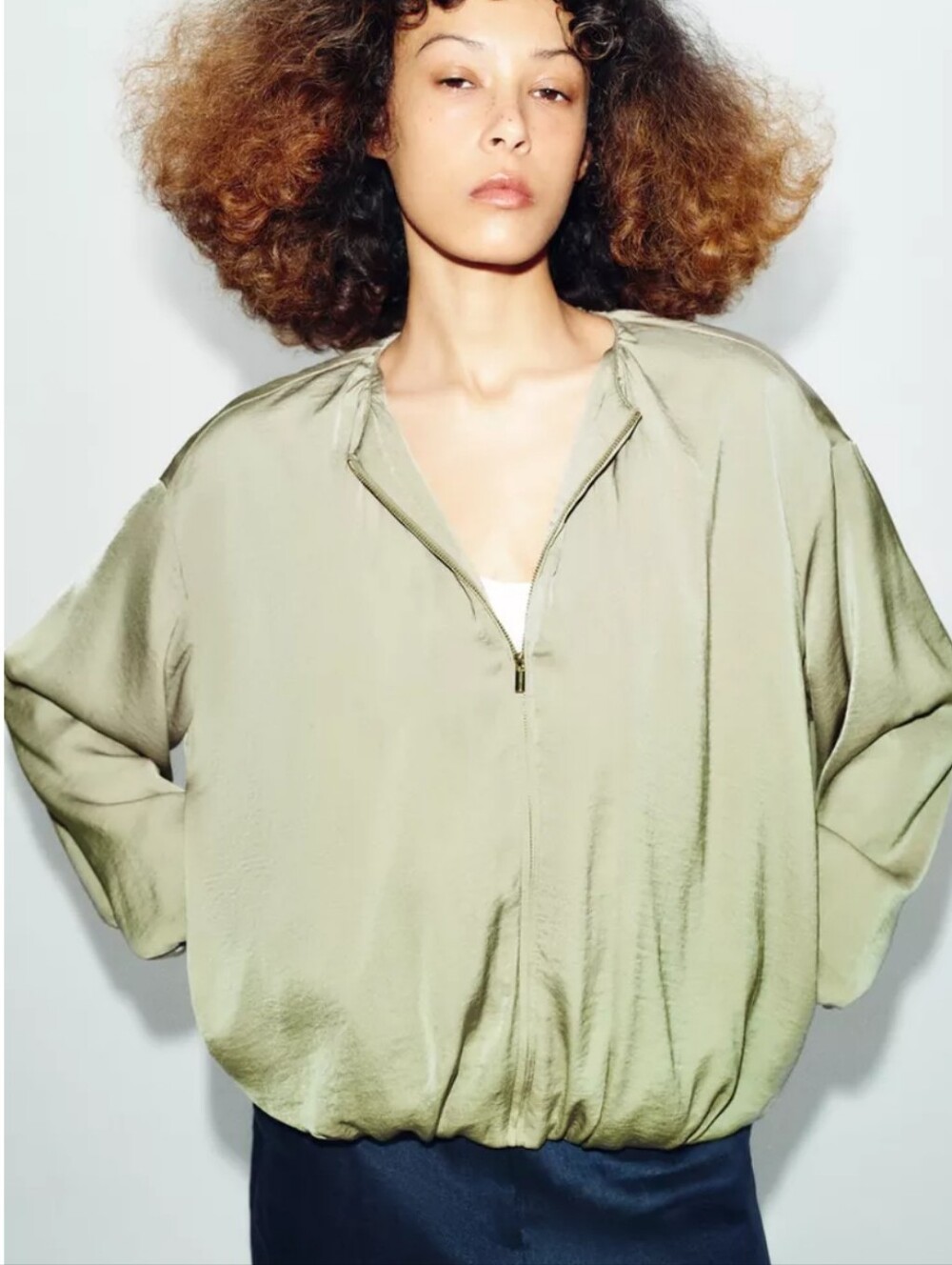 Zara Satin Fluid Puffed Balloon Bomber Jacket - Picture 8 of 13